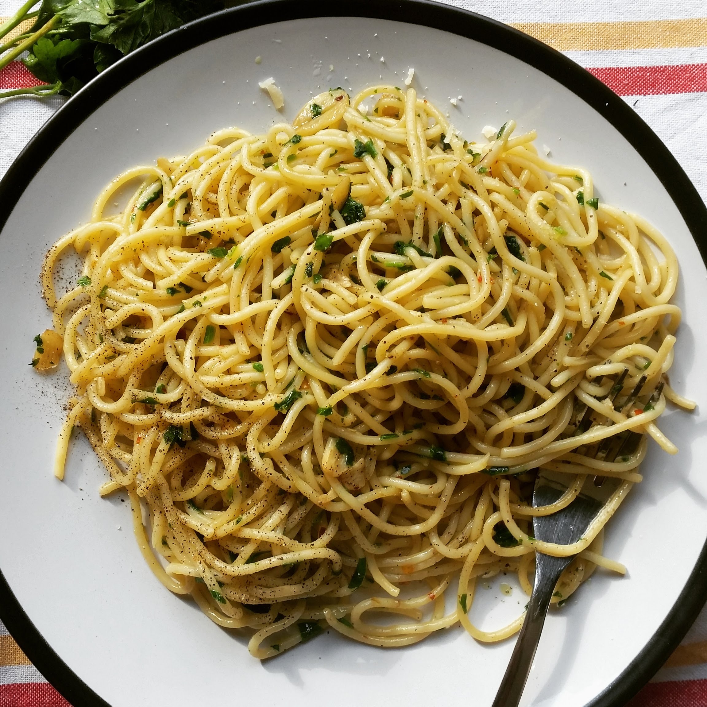 Spaghetti Aglio E Olio (aglio=garlic, Olio= Olive oil)
