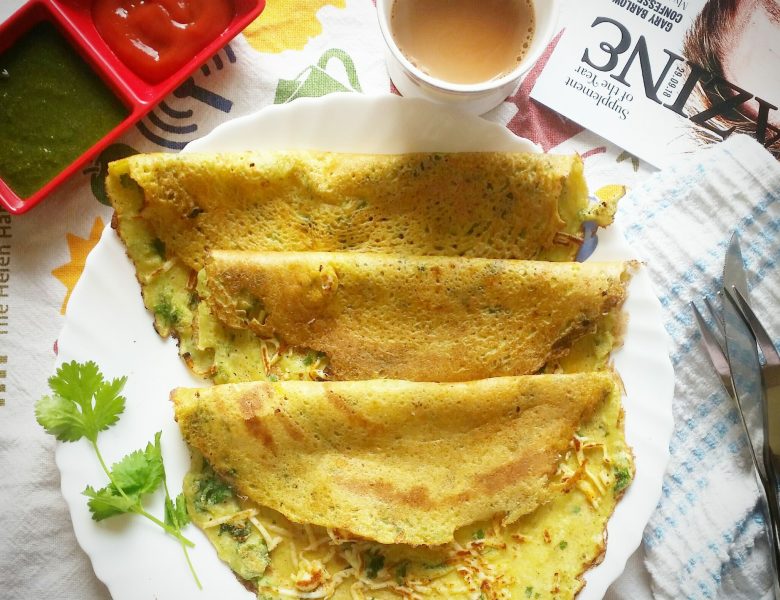 Moong Dal Cheelas with peas and paneer