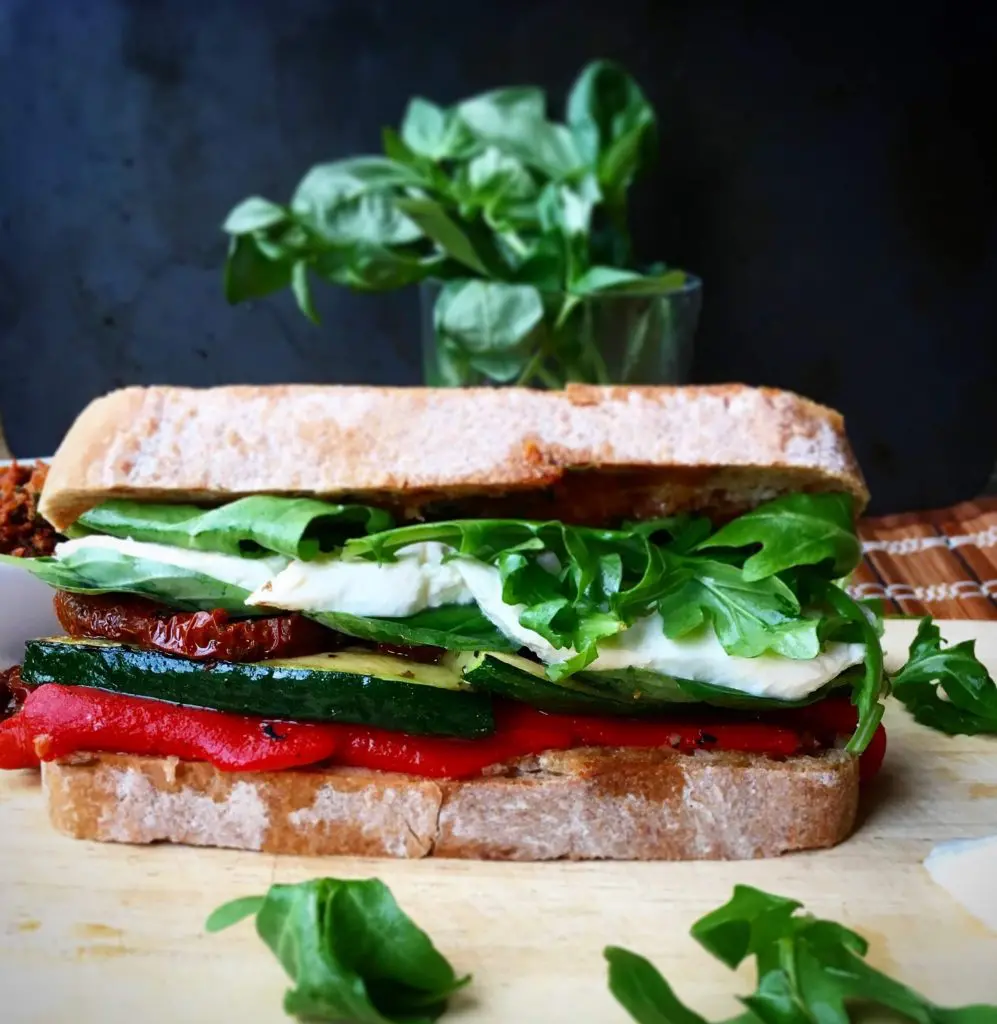 Italian Marinated Vegetable Sandwich with Sun Dried Tomato Pesto