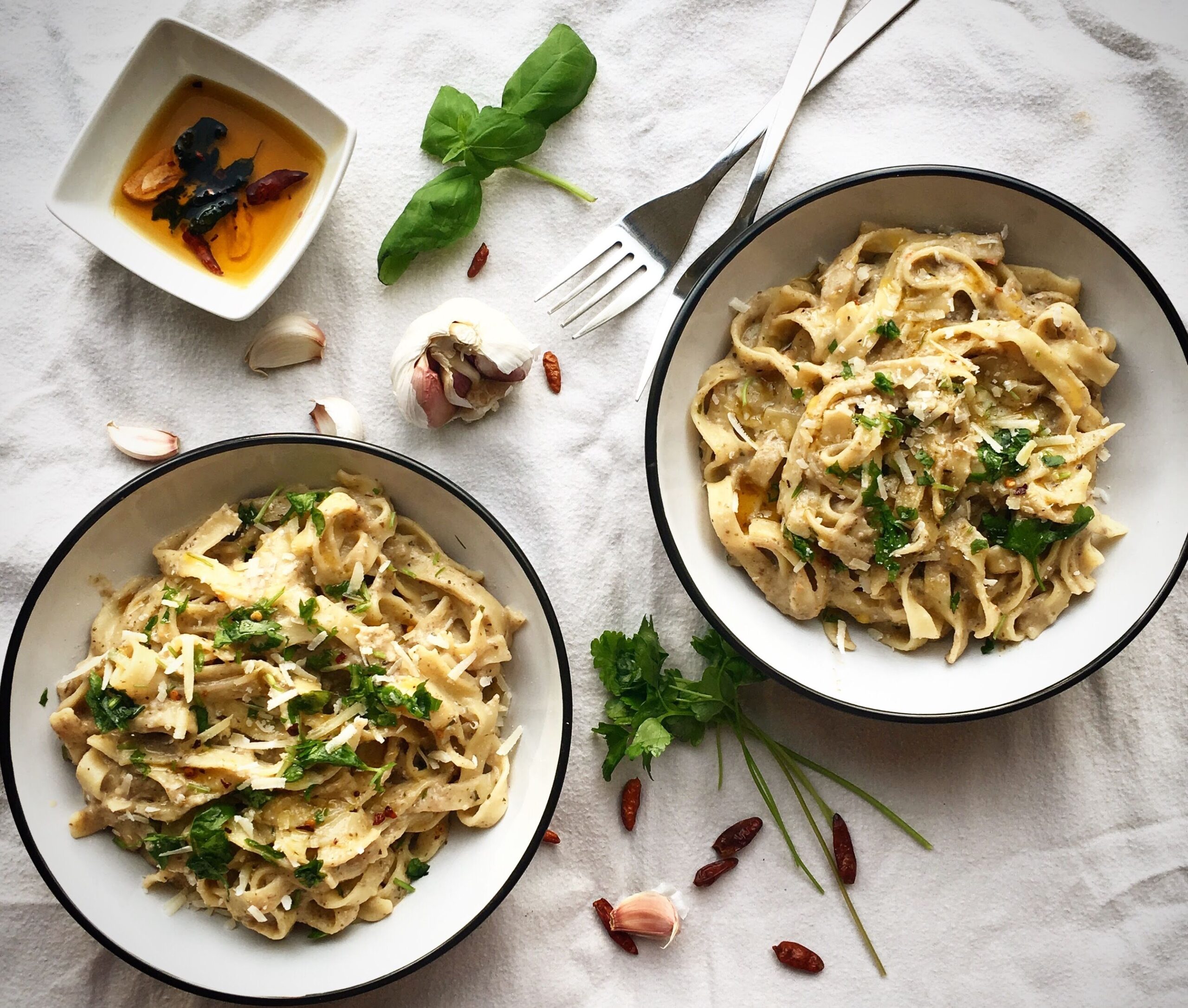 Pasta in creamy mushroom sauce