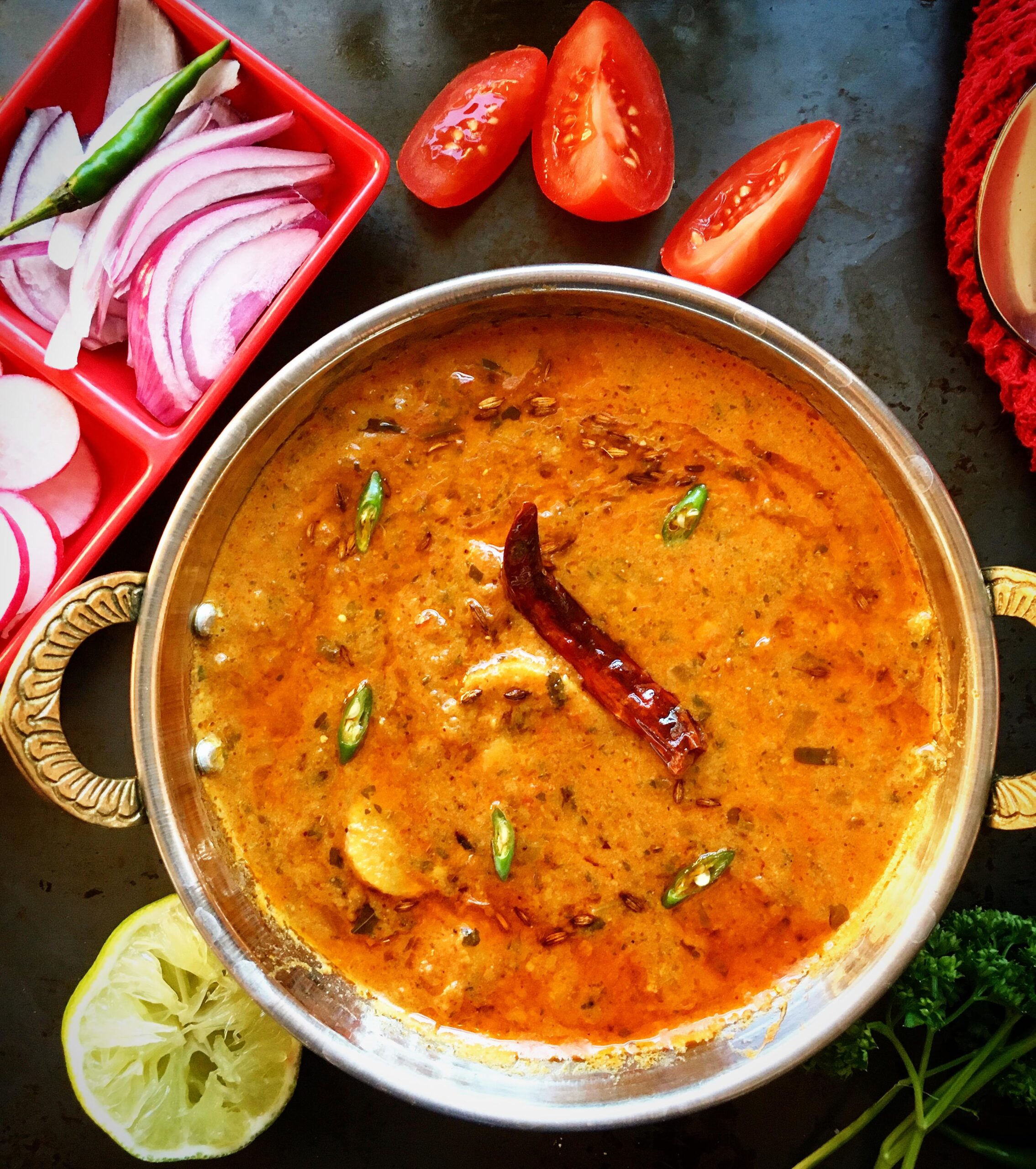 Gatte ki Sabzi ( Gram flour dumplings in spicy yogurt gravy)