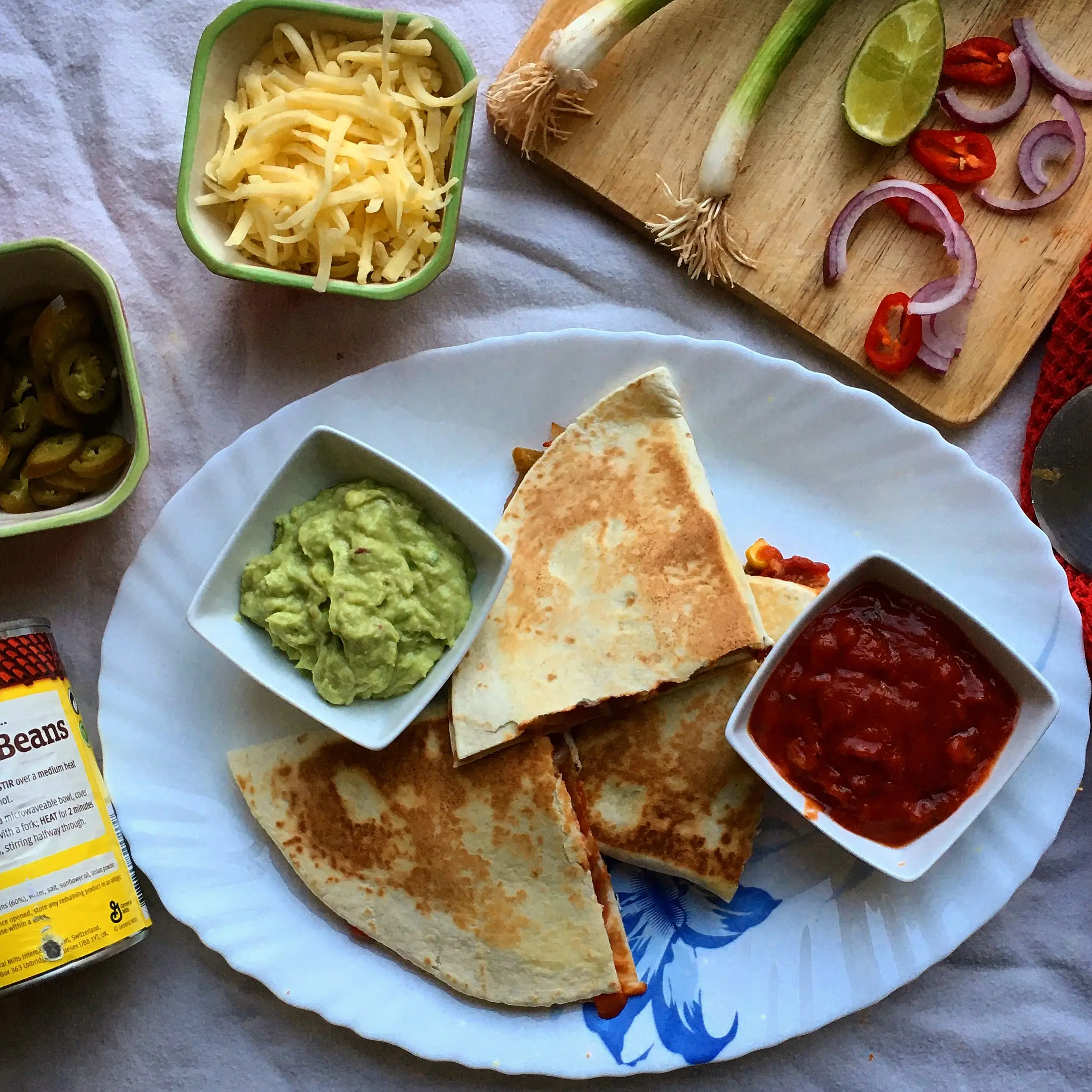 Mexican Vegetable and Paneer Quesadillas with Spicy Avocado Sauce