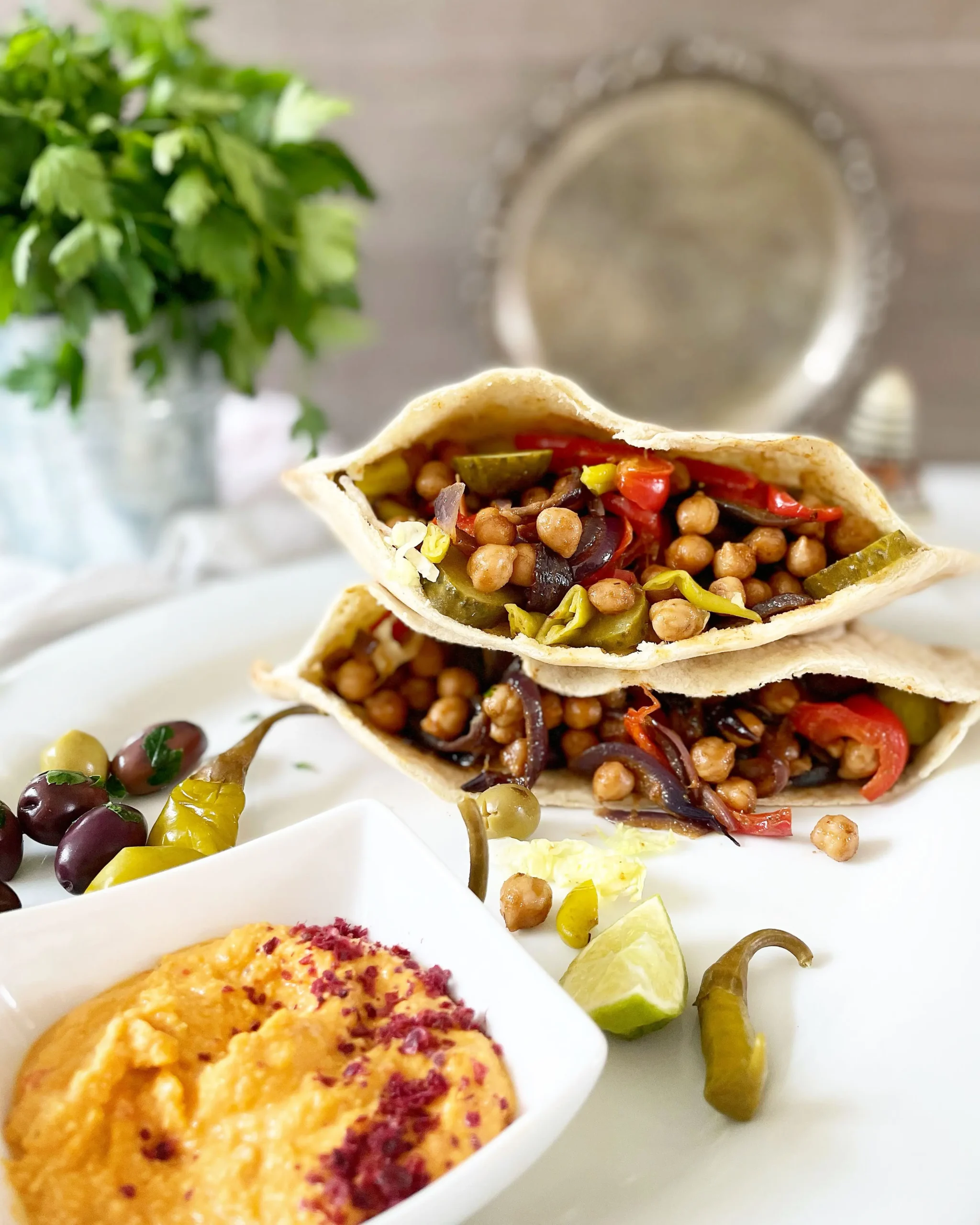 Chickpea Stuffed Pitta Sandwich With Hummus