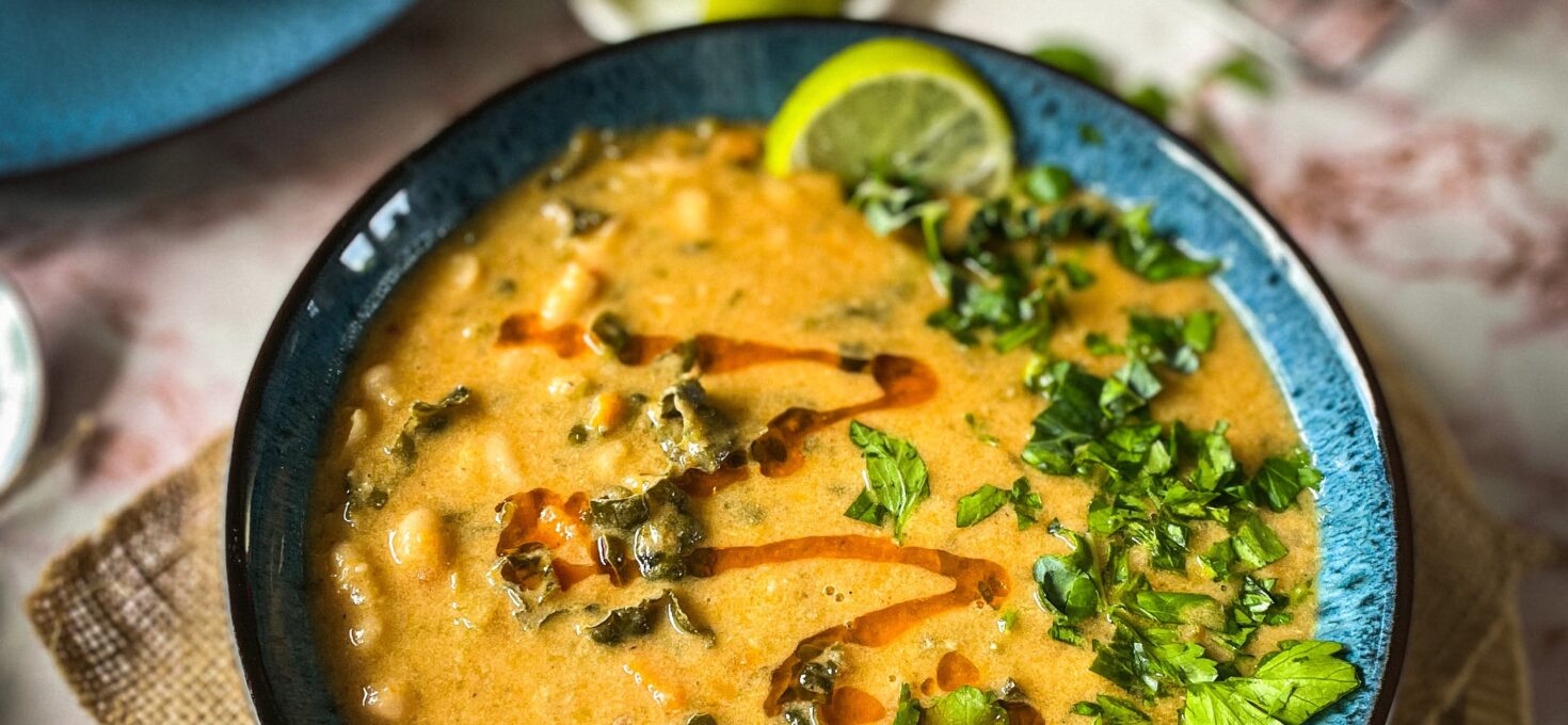 Mediterranean White bean Soup with Harissa