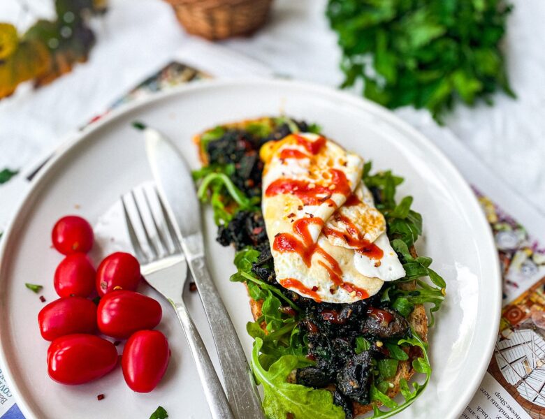 Garlicky Mushrooms and Spinach on Toast