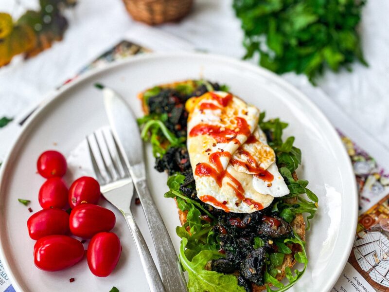 Garlicky Mushrooms and Spinach on Toast
